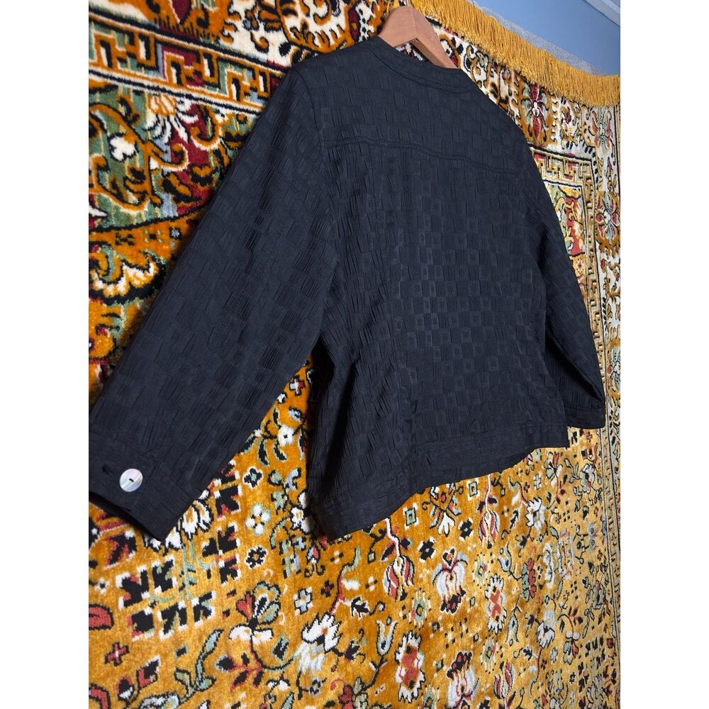 Vintage Black Textured Jacquard Round Neck Cropped Blazer Jacket sz 12 Ruby Rd - Picture 12 of 14